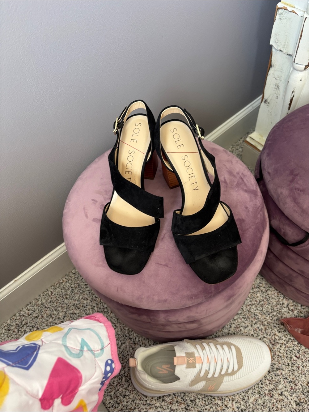 Sole Society Black Suede Cross-Strap Block Heel Sandals